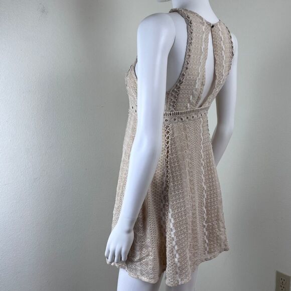 Free People Wherever You Go Size 4 Crochet Babydoll Mini Fit & Flare Dress Boho - Picture 5 of 14